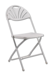 White fan-back folding chair available for rental